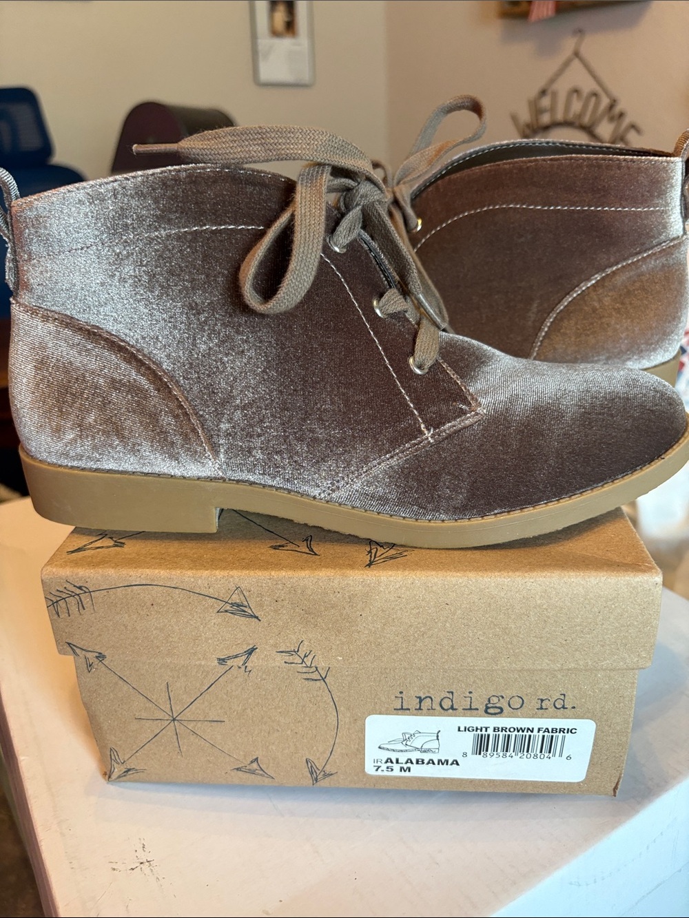 Indigo Women’s Light Brown Velvet Lace-Up Boots
